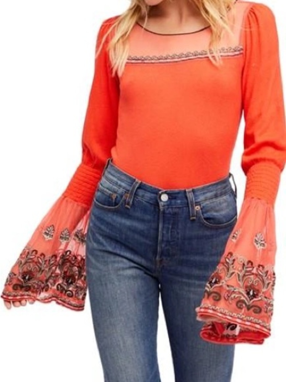 Free People Sheer Coral Mesh Top